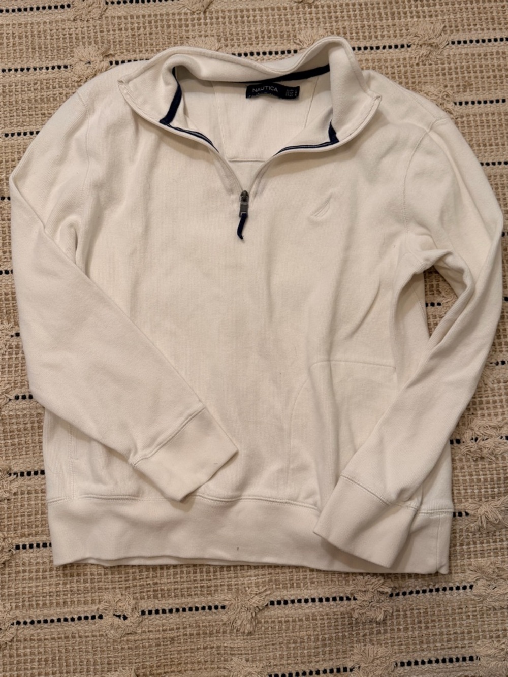 Nautica Men's Cream Half-Zip Sweater with Navy Trim 100% cotton